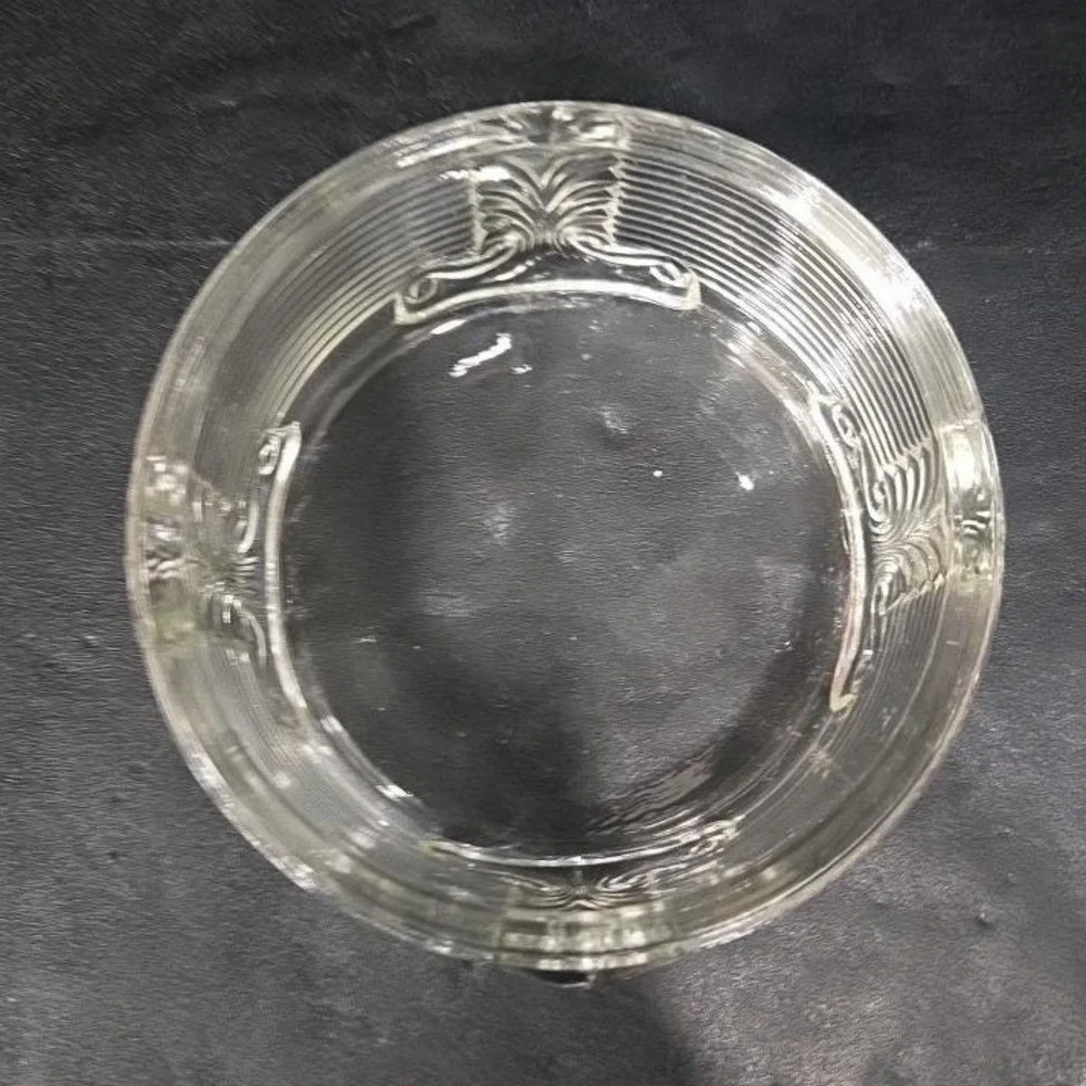 Art Deco Ribbed Glass Powder‎ Dish, Palm Frond Design, Vintage Vanity Decor